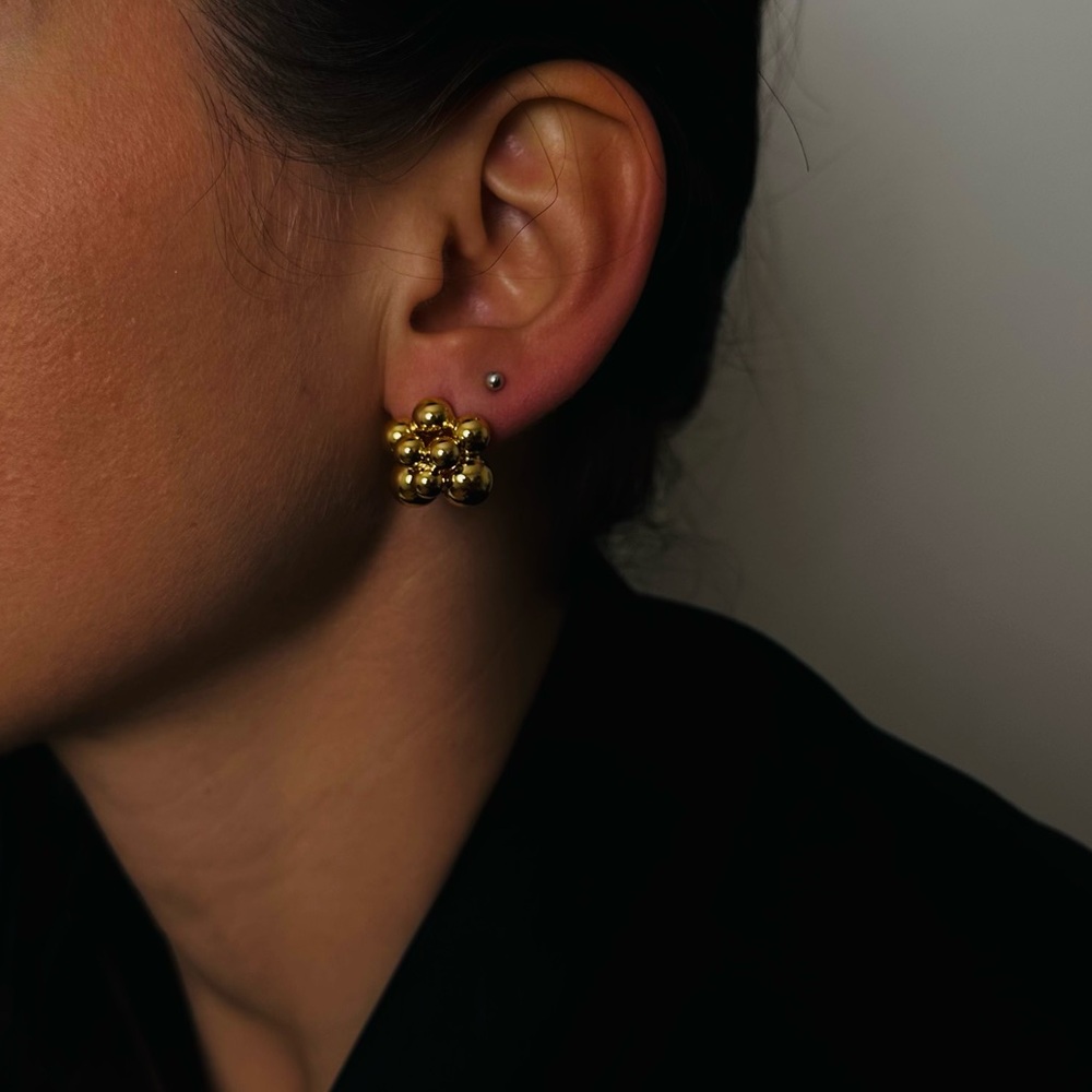 New Clustered Spheres Studs earrings Gold Statement - Picture 6 of 10